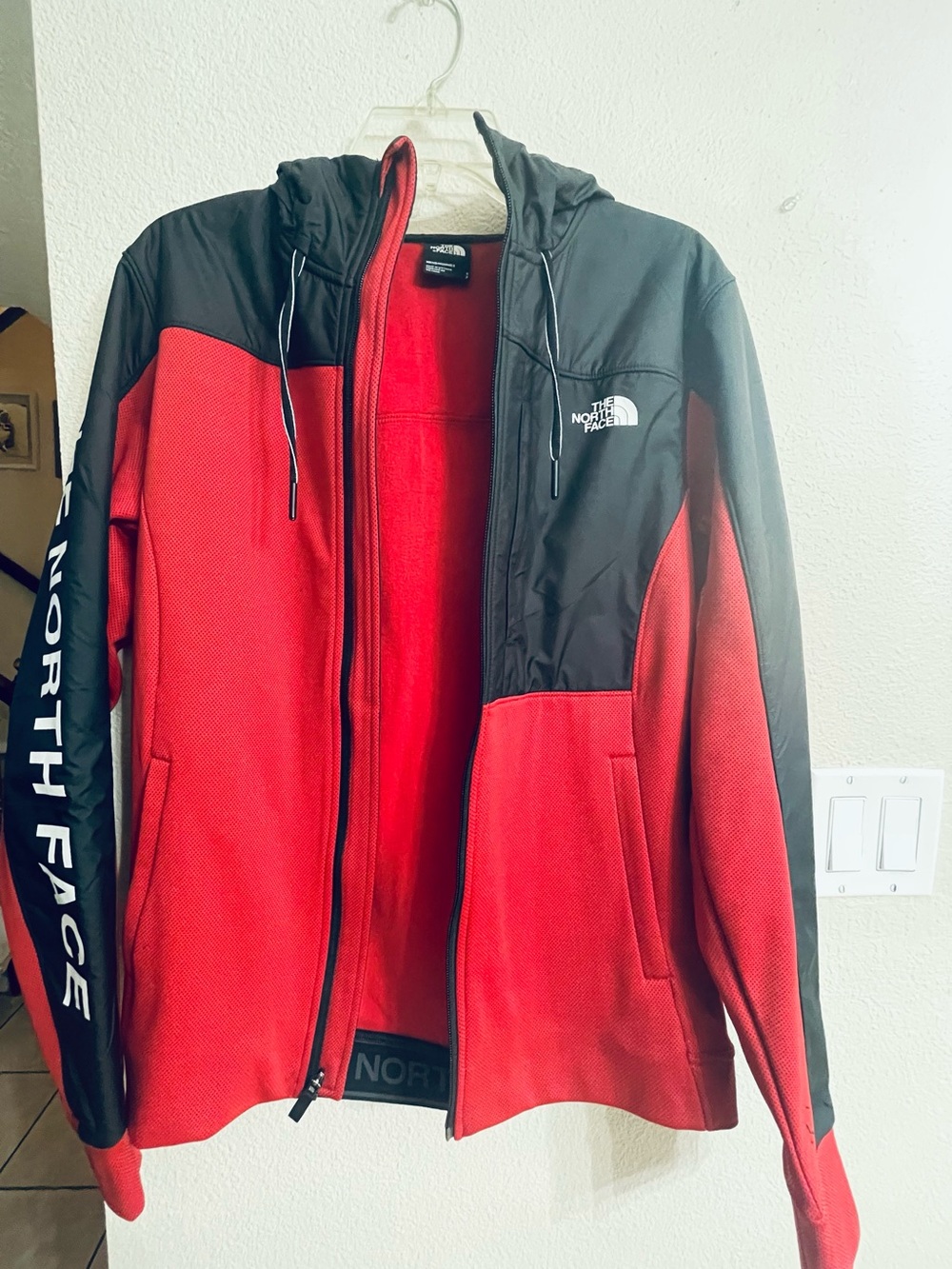 The North Face Red and Black Hooded Performance Fleece Jacket